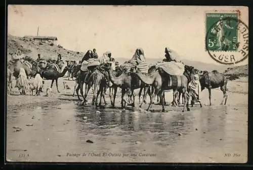 AK El Outaia, Passage de l`Oued El Outaia par une Caravane