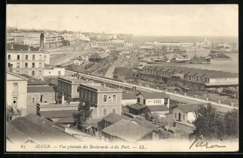 AK Alger, Vue générale des Boulevards et du Port