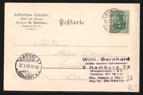 AK Bredeney a. d. Ruhr, Luftkurhaus Ruhrstein, Hotel und Pension, Inh. W. Hartmann