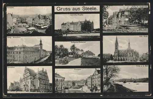 AK Steele, Stadtgarten-Restaurant Marktplatz, Laurentius-Hospital, Kath. Kirche