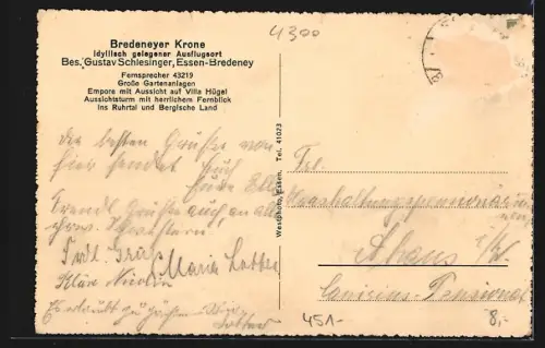 AK Essen-Bredeney, Restaurant Bredeneyer Krone, Inh. Gustav Schlesinger