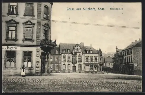 AK Sulzbach /Saar, Marktplatz, Gasthaus zum Hirsch