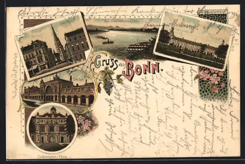 Lithographie Bonn, Bahnhof, Coblenzer Thor, Neuthor