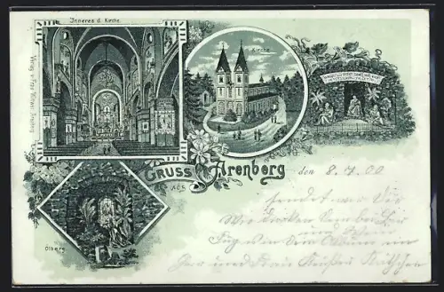 Lithographie Arenberg, Kirche, Inneres der Kirche, Ölberg