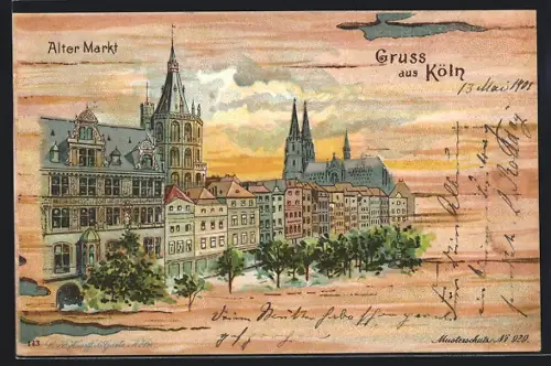 Lithographie Köln, Alter Markt, Dom