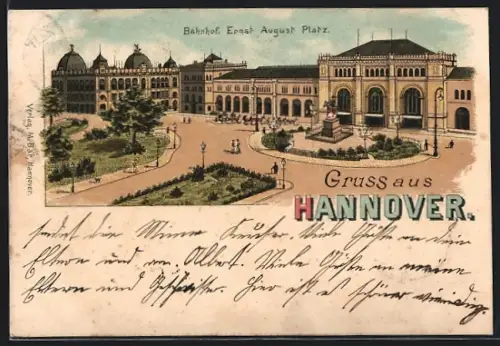 Lithographie Hannover, Bahnhof Ernst August Platz