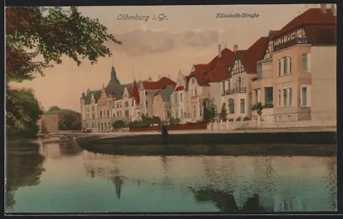 AK Oldenburg i. Gr., Elisabeth-Strasse, Wohnhäuser am Wasser