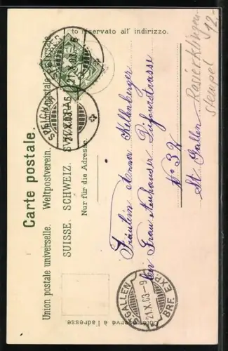 AK Junges Paar in Appenzeller Tracht neben einem Holzgebäude