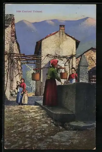 AK Schweiz, Costumi Ticinesi, Frauen am Brunnen