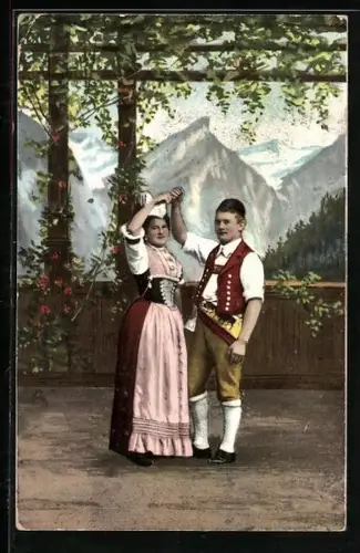 AK Paar in Tracht beim Volkstanz