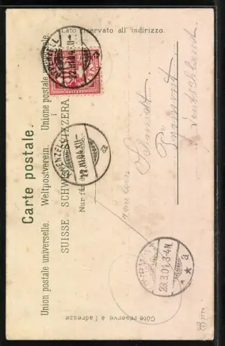 AK Appenzeller Trachten, junges Paar in Trachtenkleidung vor einer Berghütte