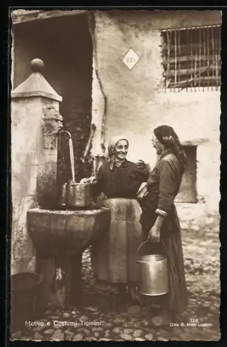 AK Tessin, Costumi Ticinesi, Frauen am Brunnen