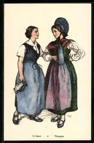 AK junge Damen in Thurgauer Trachten