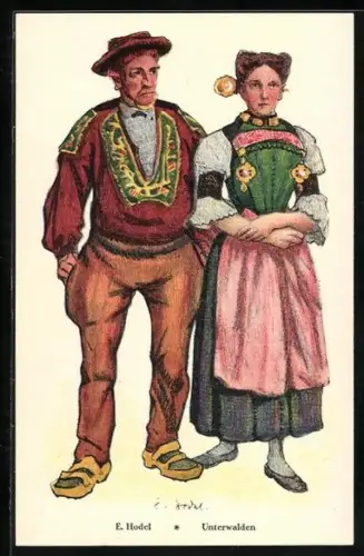 AK Unterwalden, Mann u. Frau in Tracht