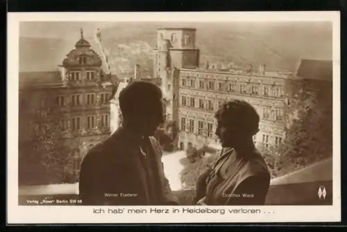 AK Ich hab mein Herz in Heidelberg verloren..., Werner Fuetterer und Dorothea Wieck am Heidelberger Schloss