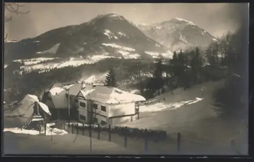 AK Berchtesgaden, Lehrer-Erholungsheim im Winter, Alpenpanorama