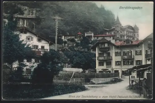 AK Berchtesgaden, Blick zur Sooleitung und zum Hotel Pension Reinbold