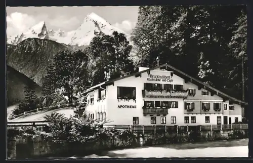 AK Berchtesgaden, Restaurant Brucknstüberl, Apotheke, Watzmann