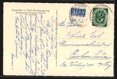 AK Berchtesgaden, Gasthaus und Café Hirschensprung, Inh. R. Brandl, Innenansicht