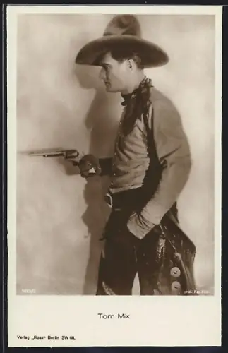AK Schauspieler Tom Mix als Cowboy mit Colt