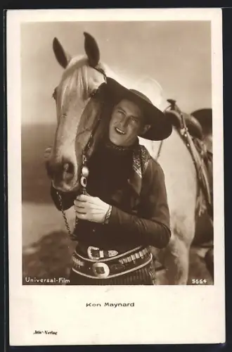 AK Schauspieler Ken Maynard mit einem Pferd