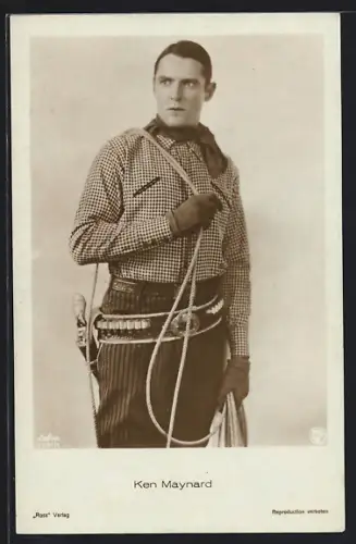 AK Schauspieler Ken Maynard mit Lasso und Revolver