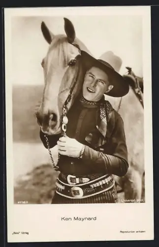 AK Schauspieler Ken Maynard mit Pferd