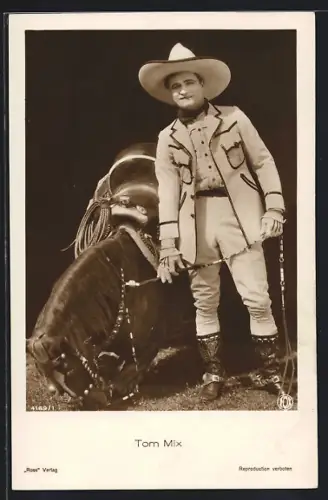 AK Schauspieler Tom Mix mit Pferd
