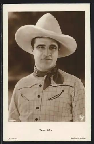 AK Schauspieler Tom Mix in kariertem Hemd und Halstuch