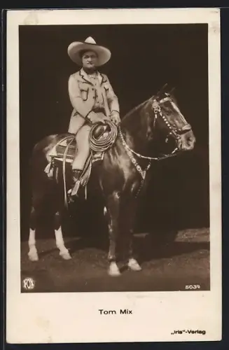 AK Schauspieler Tom Mix zu Pferd