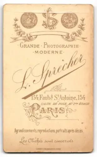 Fotografie Louis Sprecher, Paris, Faub. Saint-Antoine 154, Porträt einer Dame