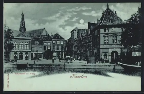 Mondschein-AK Haarlem, Kaasmarkt en Waag