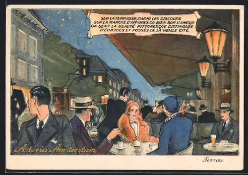 Künstler-AK Amsterdam, Astoria, Vijzelstraat 22-26, Terras