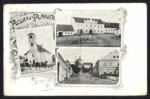 AK Planice, Drei Ansichten aus dem Ort