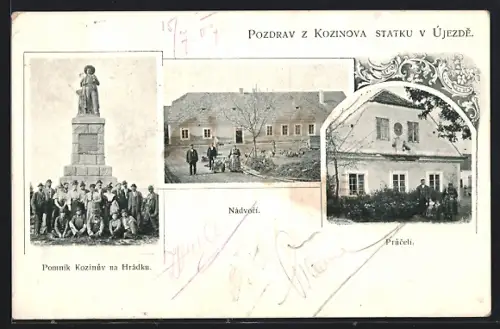 AK Ujezd, Nádvorí, Prucelí, Pomní Kozinuv na Hrádku