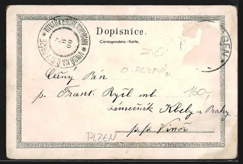 Lithographie Pilsen, Synagoge, Ringplatz, Paar in Tracht