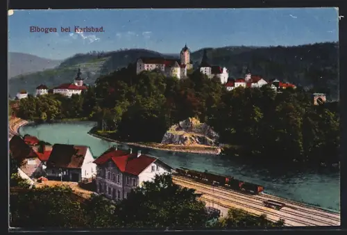 AK Elbogen bei Karlsbad, Ortsansicht aus der Vogelschau