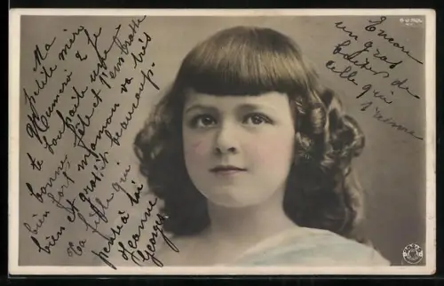 Foto-AK NPG: Mädchen mit Stirnpony und Locken, Portrait