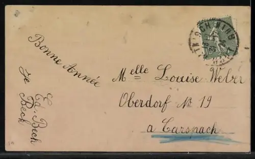 Foto-AK NPG Nr. 7051/3: Zwei kleine Mädchen mit Mützen und Mistelstrauss, Neujahrsgruss