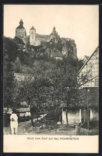 AK Hohenstein / Fränk. Alb, Blick vom Dorf auf den Hohenstein
