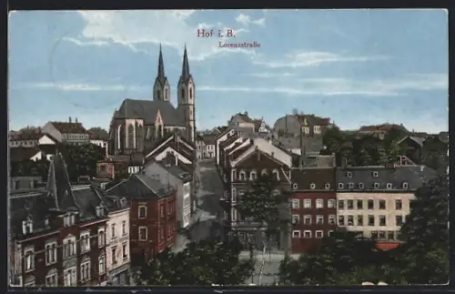 AK Hof i. B., Lorenzstrasse aus der Vogelschau