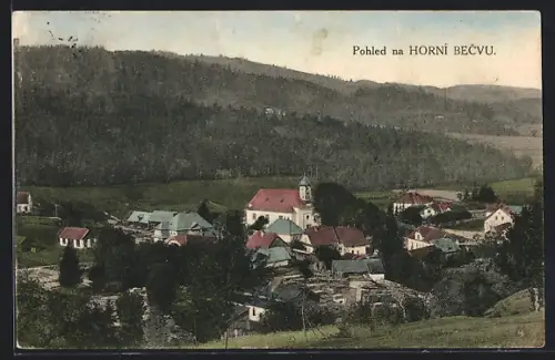 AK Horní Becva, Panorama mit Kirche