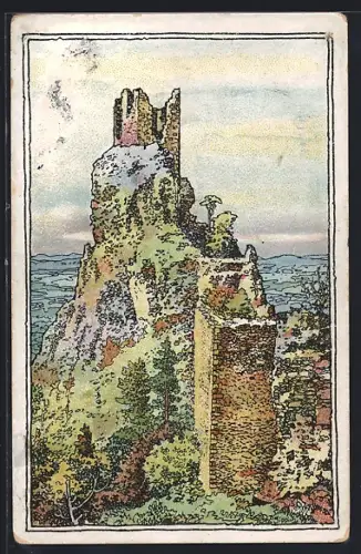 Künstler-AK Trosky, Pohled na Babu