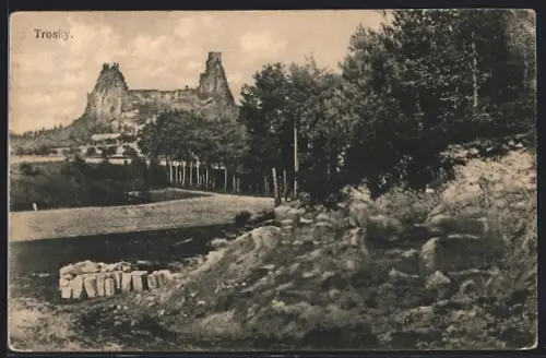 AK Trosky, Burgruine mit Umgebung