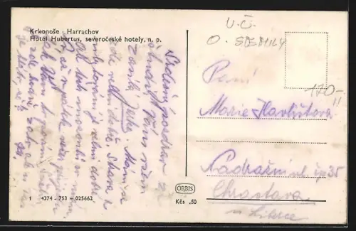 AK Harrachov /Krkonose, Hotel Hubertus, severoceske hotely, n. p.