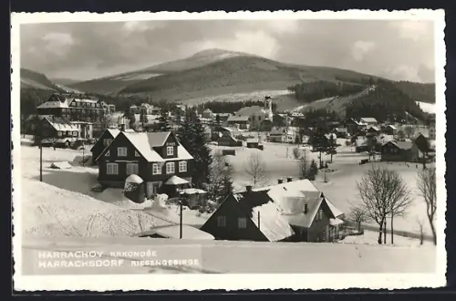 AK Harrachsdorf im Riesengebirge, Ortsansicht im Winter