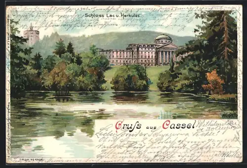 Lithographie Cassel, Schloss Lac, Herkules