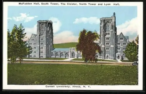 AK Ithaca, NY, Cornell Universtiy, McFadden Hall, South Tower, The Cloister, North Tower and Lyon Hall
