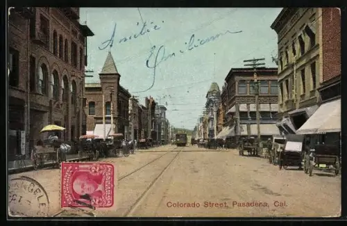 AK Pasadena, CA, Colorado Street with tramway
