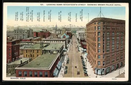 AK Denver, CO, Looking down 17th Street, showing Brown Palace Hotel